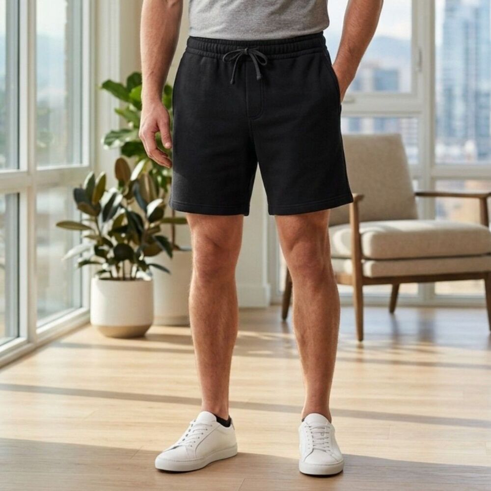 Goodfellow & Co Mens Size L Black Fleece Sweat Shorts Drawstring Athletic Casual